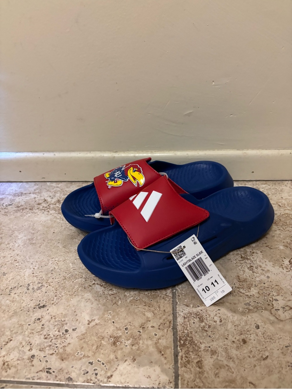 KU Adidas Lightblaze Slide Sandals Mens Size 10 Kansas Jayhawks Blue NWT
